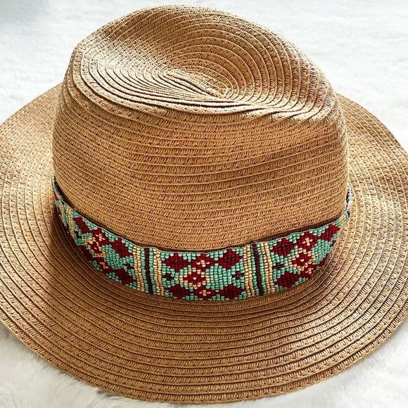 OLIVE & PIQUE AZTEC BEAD WRAPPED HAT Southwest Boho Bohemian Trendy Rodeo - Picture 2 of 8